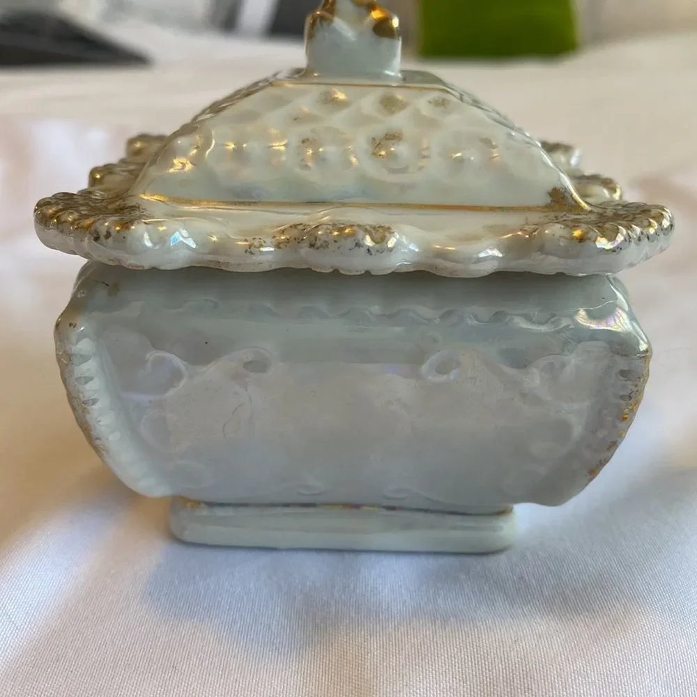 Vintage Victorian Style Floral Porcelain Opalescent Trinket Box